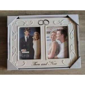 Malden Wedding Anniversary Double Frame Then & Now NIB Never Used